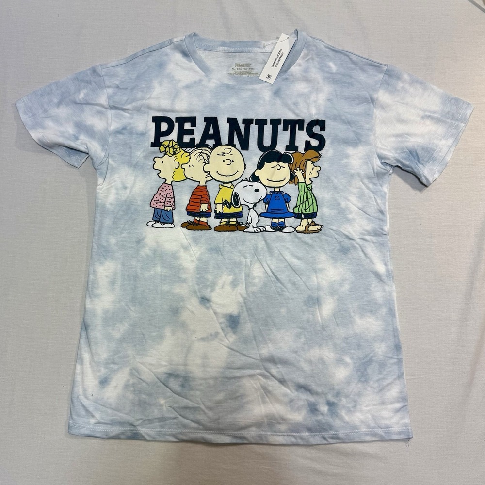 Peanuts T-Shirt XL 14/16 Light‎ Blue Tie Dye Charlie Brown Snoopy Sally Linus